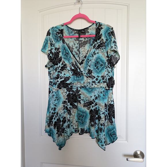 Y2K New Directions Babydoll Top Womens 3X Blue Floral Fairy Coquette Romantic - Picture 6 of 7